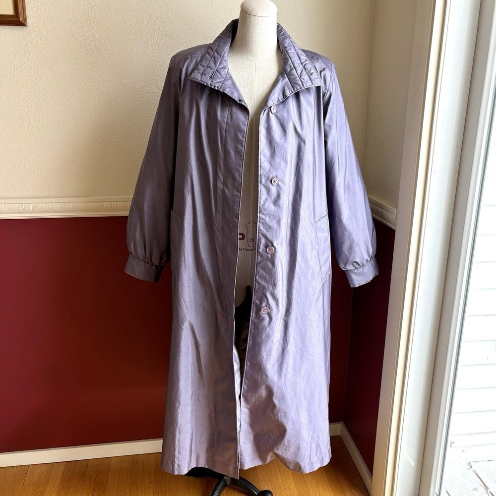 Vintage Townhouse Lavender‎ Long Coat Zip-Out Thermolite Liner Size 14 80s / 90s